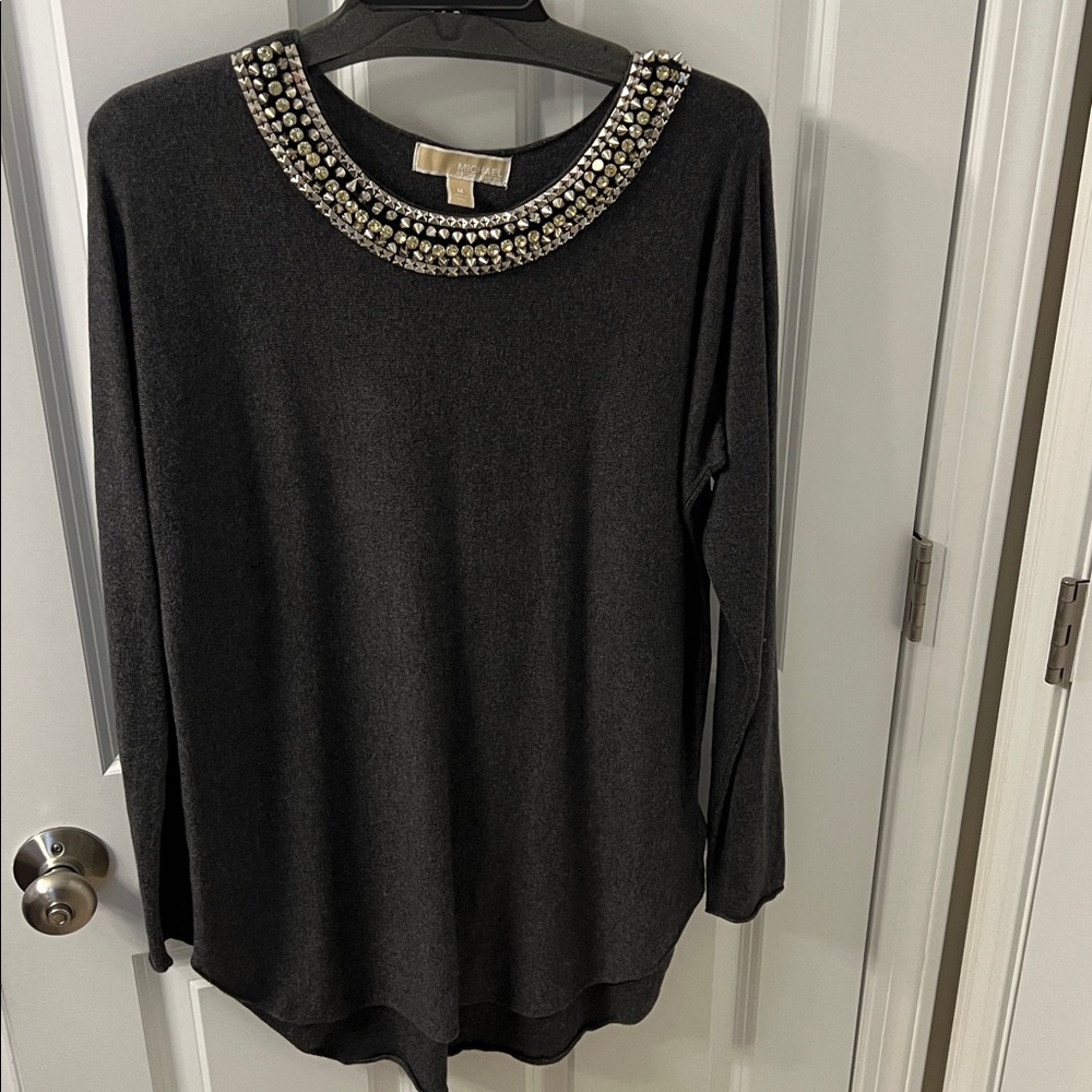 MICHAEL Michael Kors Black Sweater with Embellished Neckline